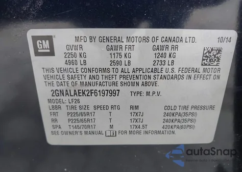 2015 Chevrolet Equinox Ls z USA, uszkodzony, nr VIN 2GNALAEK2F6197997